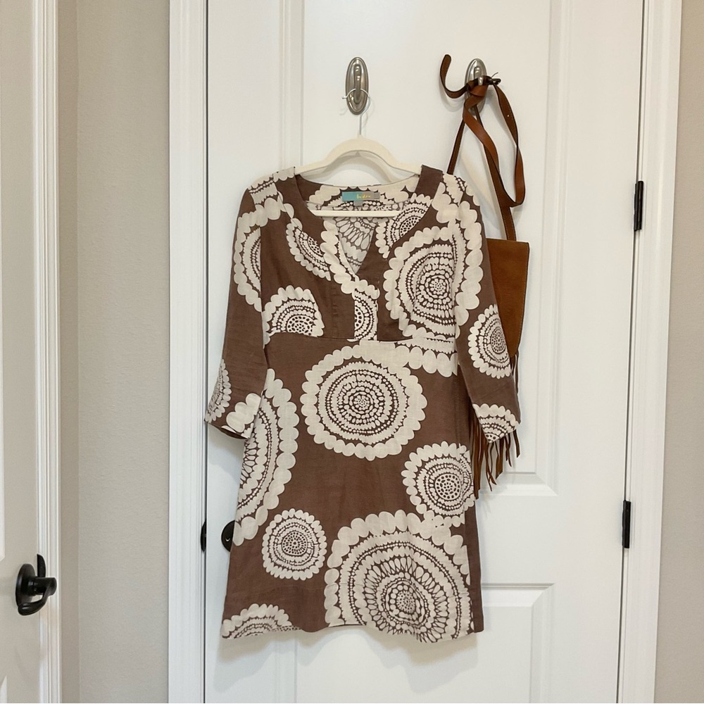 ❤️ Boden Linen Tunic Dress Brown Medallion Size 4, EUC